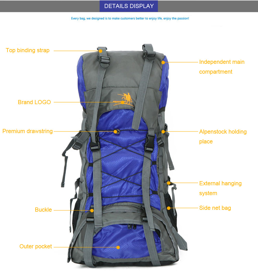 Free Knight FK008 60L Nylon Water Resistant Backpack Rucksack for Mountaineering Camping Hiking Traveling Free Knight FK008 60L Nylon Water Resistant Backpack Rucksack for Mountaineering Camping Hiking Traveling