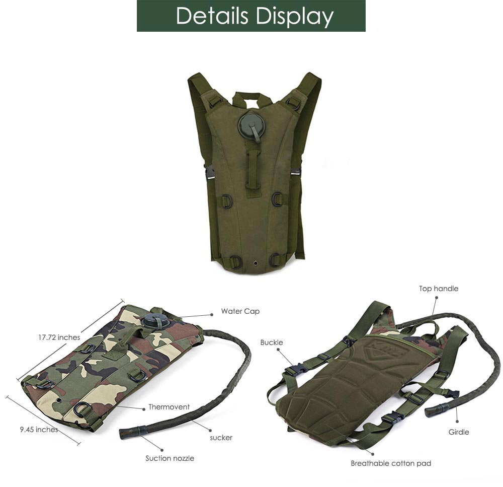 Portable 3L Water Bag Canteen Bottle Backpack Outdoor Tool Portable 3L Water Bag Canteen Bottle Backpack Outdoor Tool