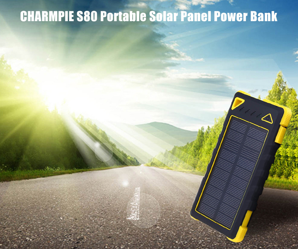 CHARMPIE S80 Solar Battery Charger Waterproof 8000mAh Dual USB Port Power Bank