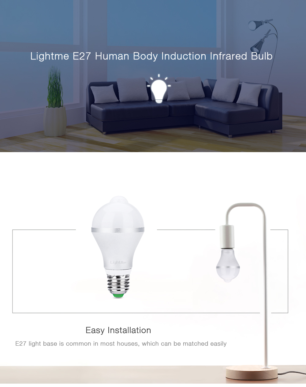 Lightme E27 7W LED Bulb Light Human Body Induction Infrared Lamp