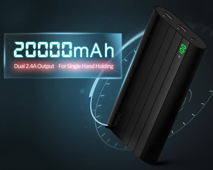 VINSIC 20000mAh Dual USB Ports Universal Mobile Power Bank LED Display 2.4A Fast Charging VINSIC 20000mAh Dual USB Ports Universal Mobile Power Bank LED Display 2.4A Fast Charging