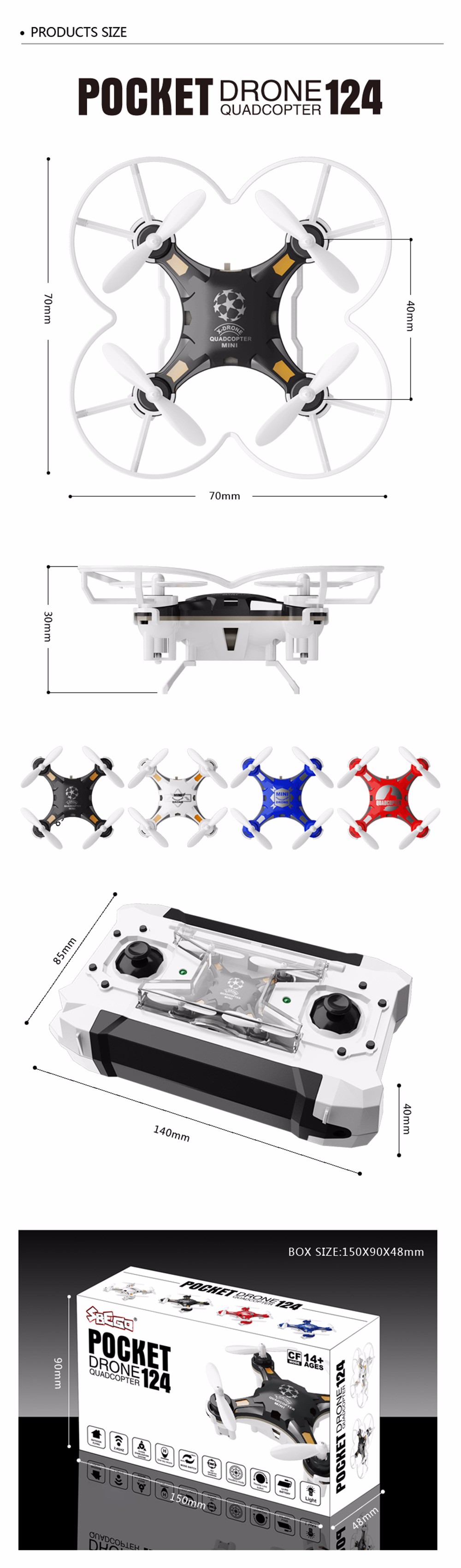 SBEGO - 124 2.4G 4CH 6-Axis Gyro RTF Remote Control Pocket Quadcopter Toy