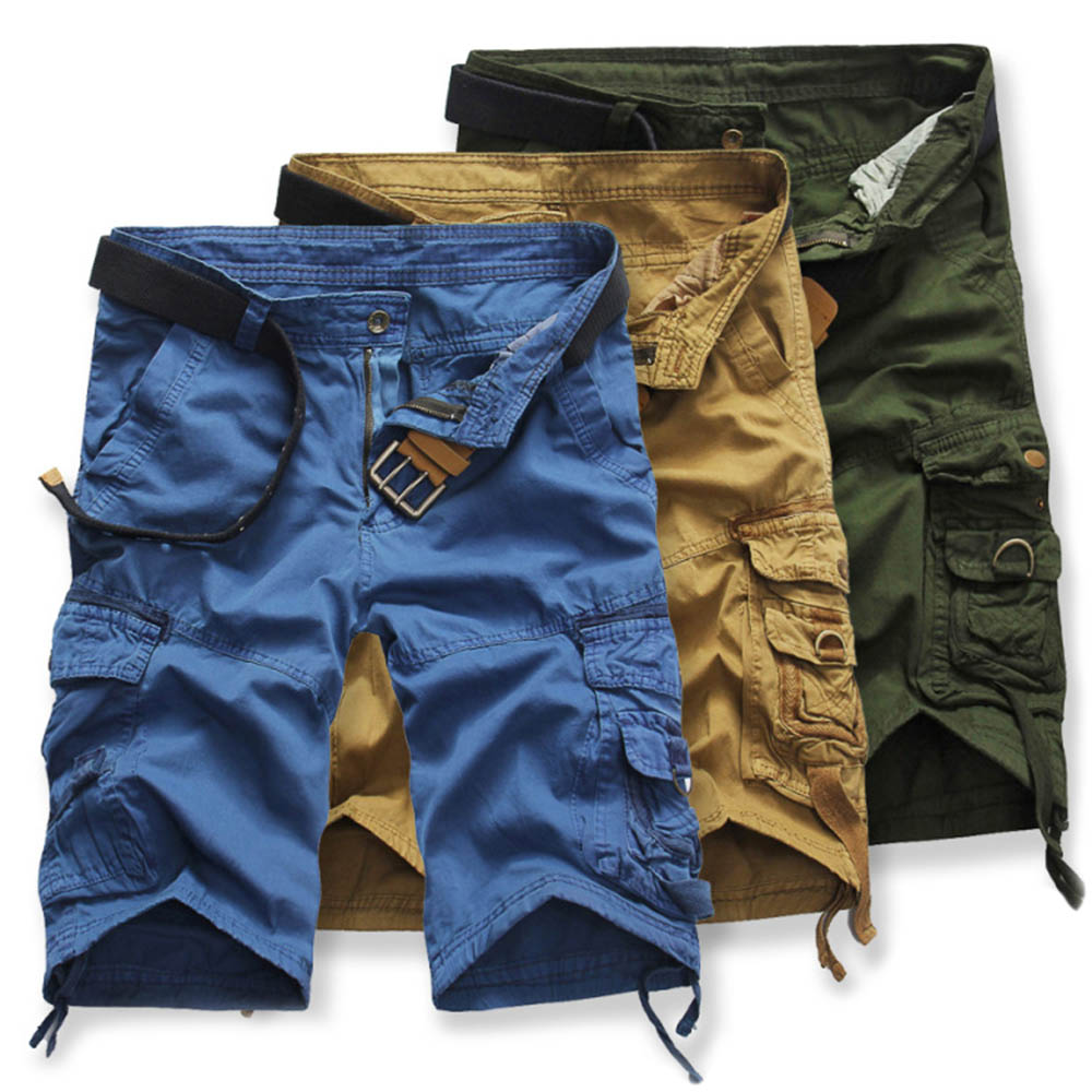 Casual Mid Waist Solid Color Loose-fitting Cotton Shorts for Men