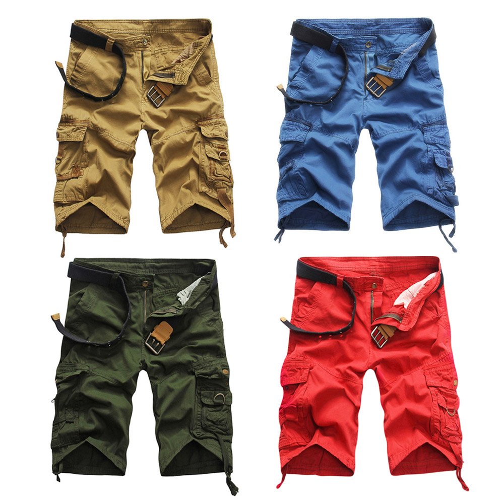Casual Mid Waist Solid Color Loose-fitting Cotton Shorts for Men