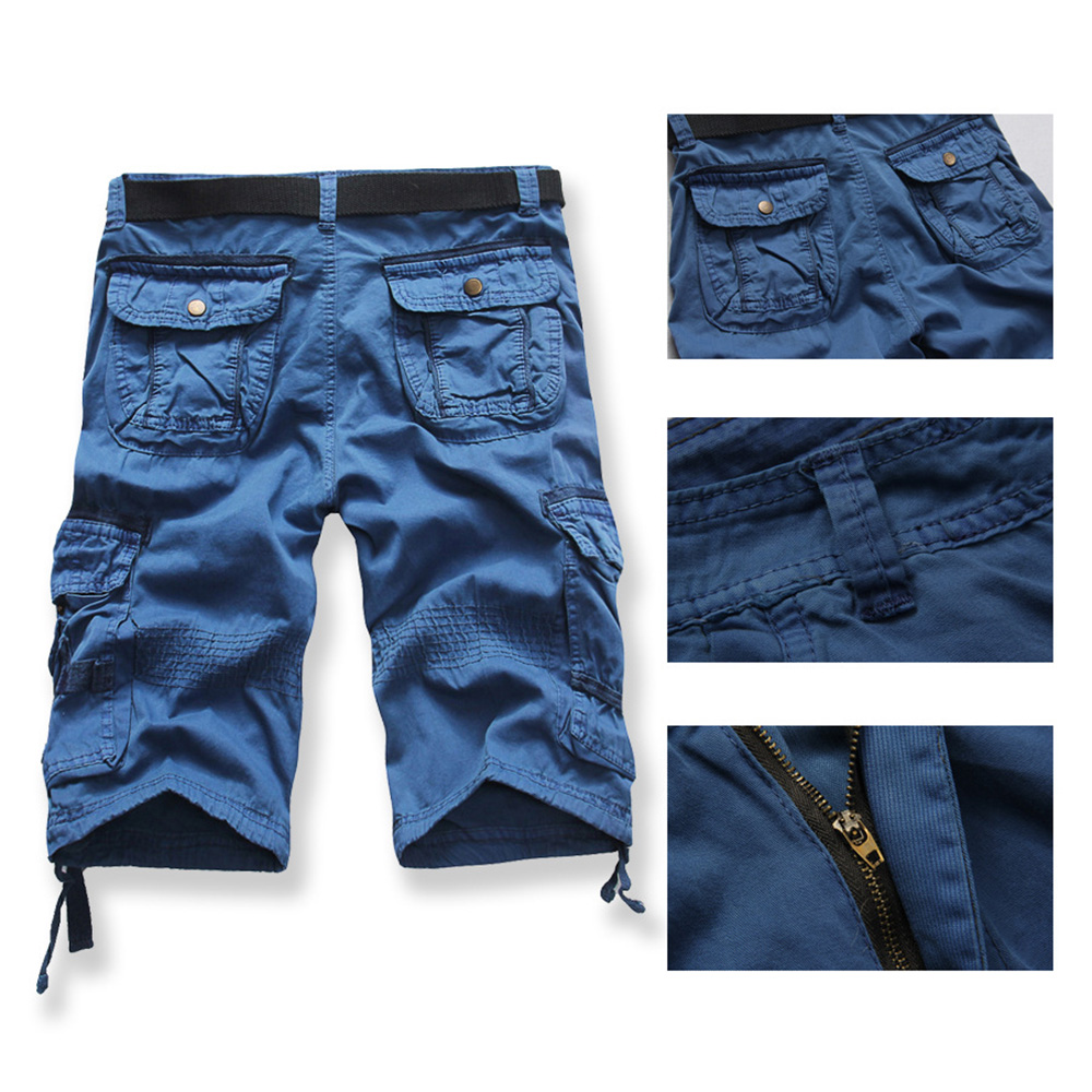 Casual Mid Waist Solid Color Loose-fitting Cotton Shorts for Men