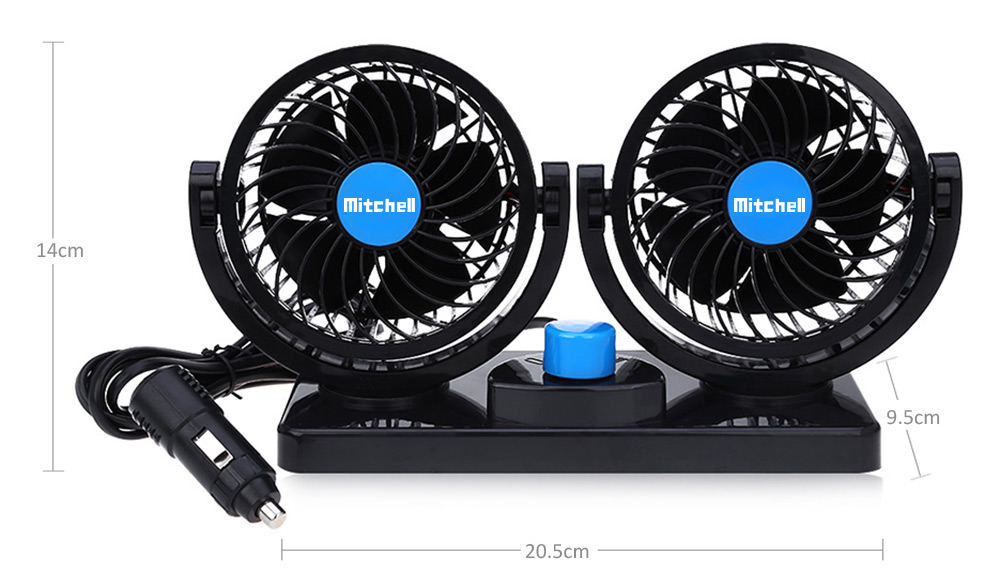 Mitchell 2 Gears 360 Degree Rotating Mini Low Noise Adjustable Car Air Conditioner Cooling Fan