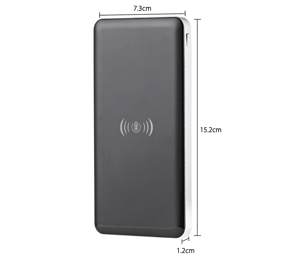 Ultra Slim Qi Wireless Charger 10000mAh Power Bank Smooth Cover Dual USB Port