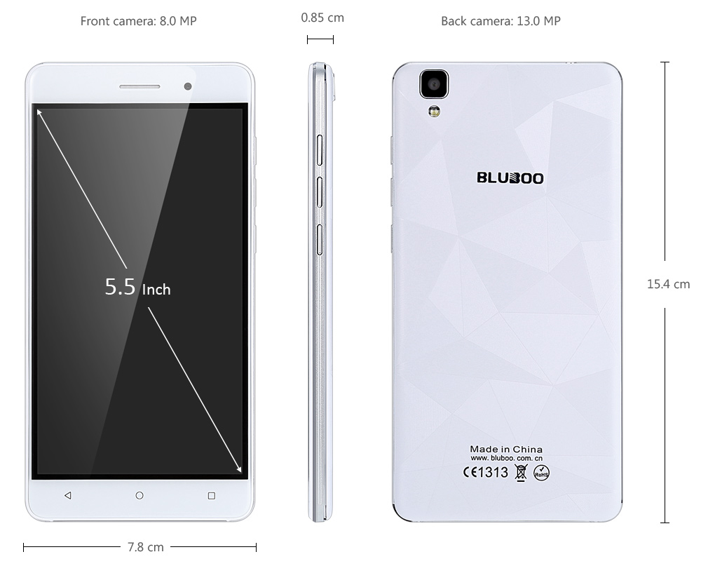 Bluboo Maya Android 6.0 5.5 inch HD Screen 3G Phablet MTK6580 Quad Core 1.3GHz 2GB RAM 16GB ROM Gravity Sensor