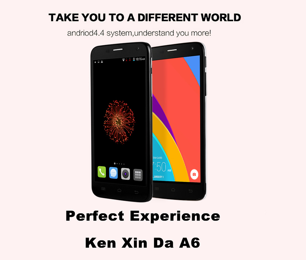 5.0 inch Ken Xin Da A6 Android 4.4 3G Smartphone MTK6582 Quad Core 1.3GHz 1GB RAM 8GB ROM Dual Cameras GPS WiFi