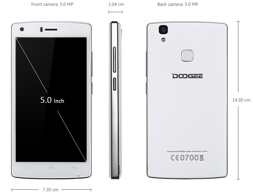DOOGEE X5 MAX Pro 5.0 inch 4G Smartphone Android 6.0 MTK6737 Quad Core 1.3GHz 2GB RAM 16GB ROM Fingerprint Sensor Sensor Cameras Bluetooth 4.0 4000mAh Battery