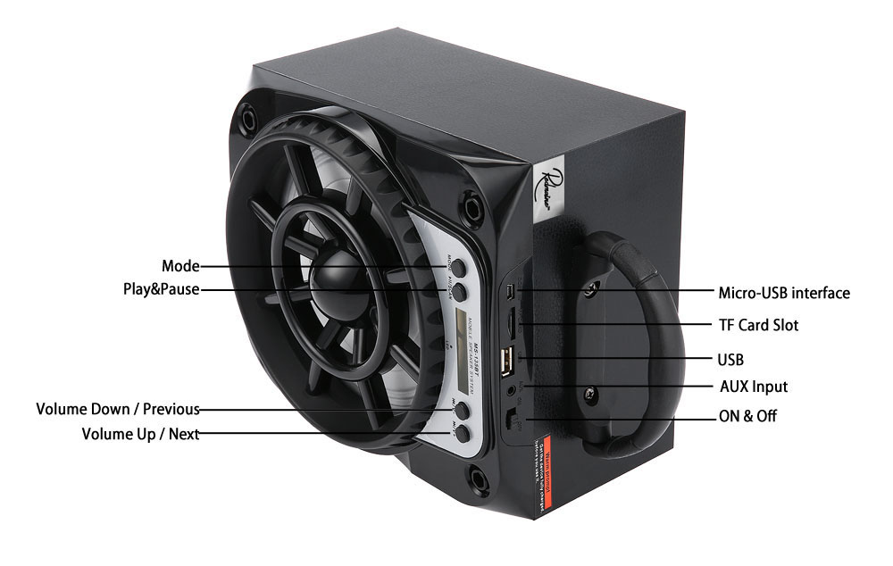 Redmaine MS - 135BT Portable High Power Output Multimedia FM Radio Wireless Bluetooth Speaker Redmaine MS - 135BT Portable High Power Output Multimedia FM Radio Wireless Bluetooth Speaker