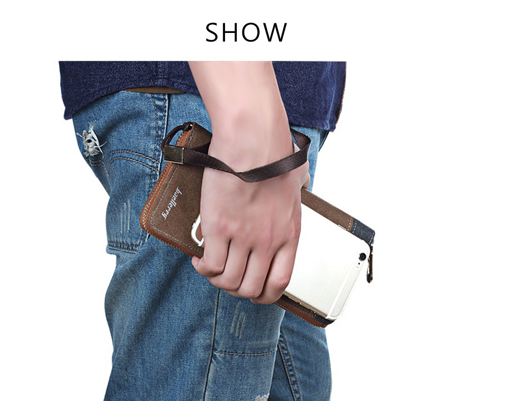 Baellerry Patchwork Canvas Men Portable Clutch Wallet Baellerry Patchwork Canvas Men Portable Clutch Wallet