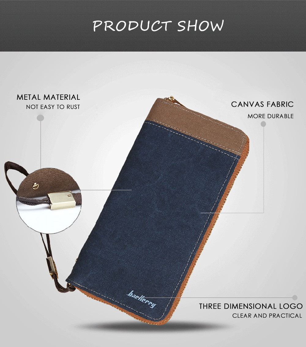 Baellerry Patchwork Canvas Men Portable Clutch Wallet Baellerry Patchwork Canvas Men Portable Clutch Wallet