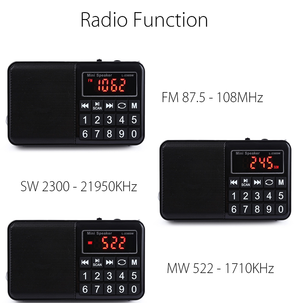 L-238SW Multifunctional TF Card USB Speaker Portable FM / MW / SW Music Player