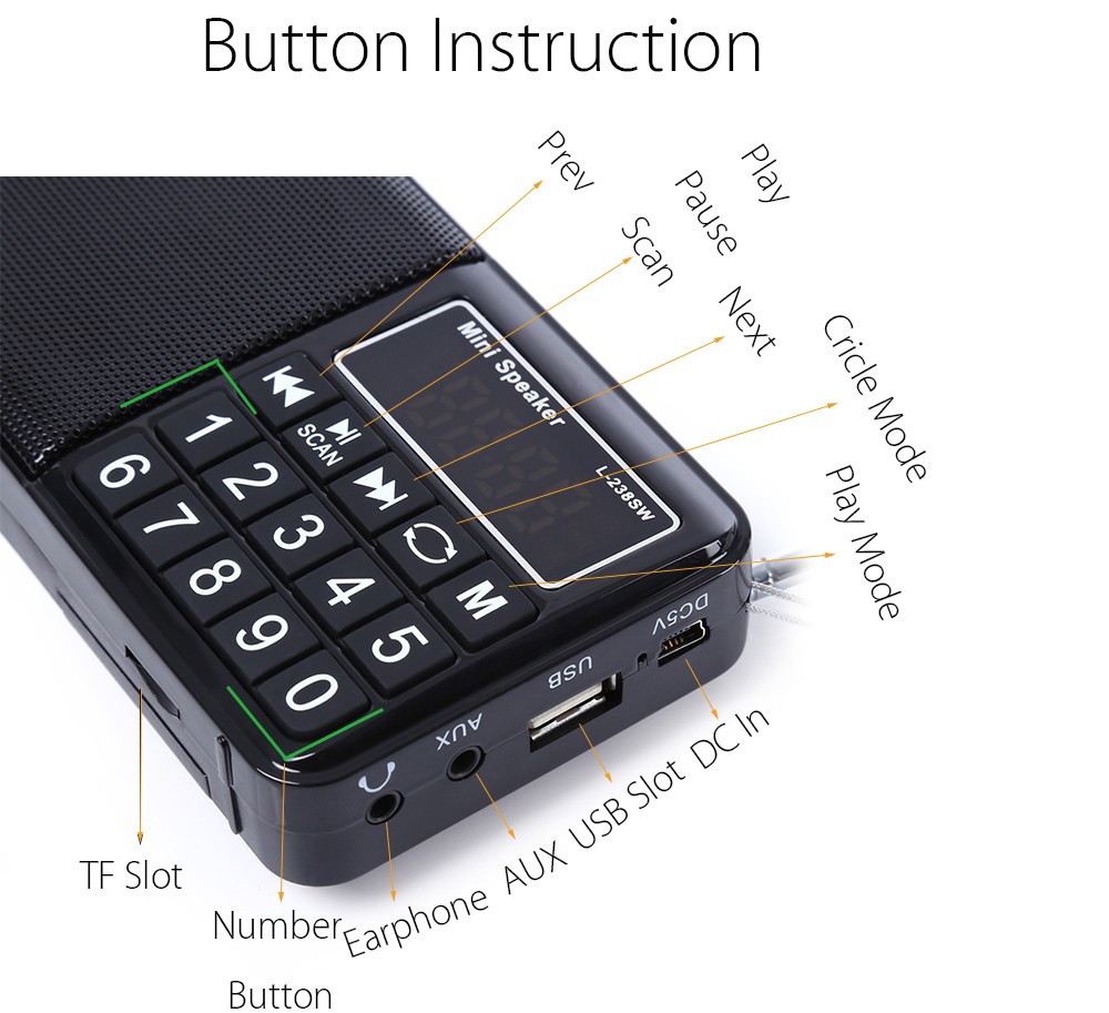 L-238SW Multifunctional TF Card USB Speaker Portable FM / MW / SW Music Player
