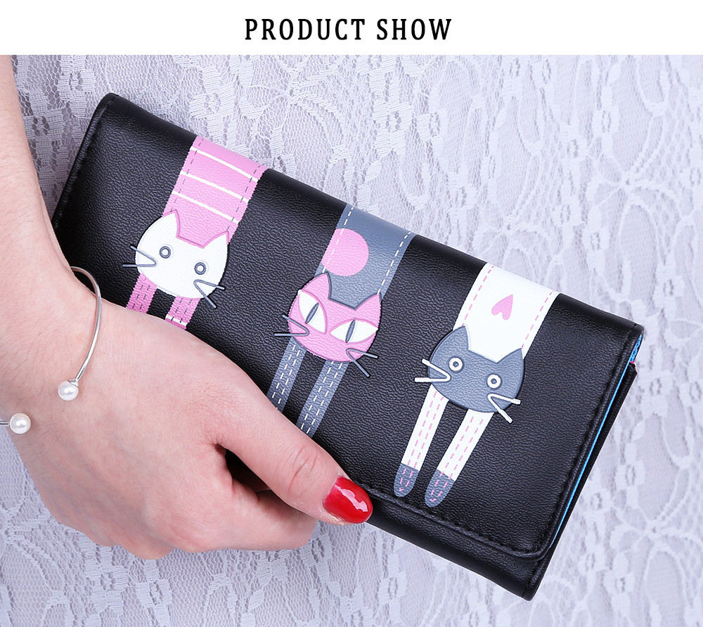 Guapabien Cute Cat Snap Fastener Long Horizontal Wallet for Girl