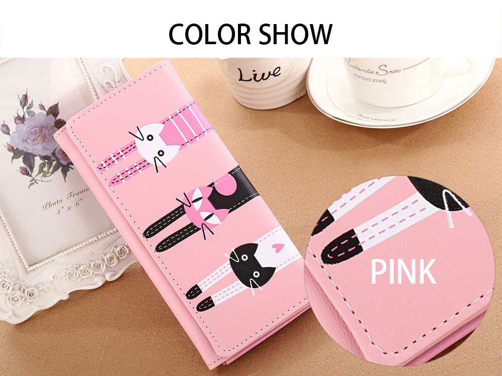 Guapabien Cute Cat Snap Fastener Long Horizontal Wallet for Girl