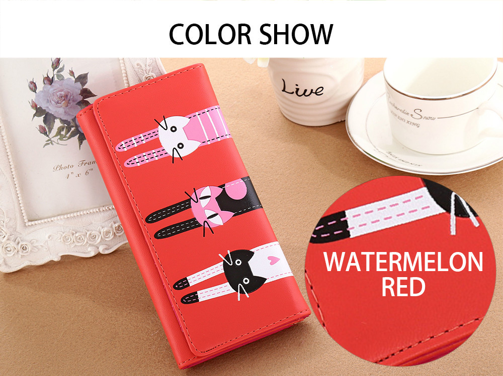 Guapabien Cute Cat Snap Fastener Long Horizontal Wallet for Girl