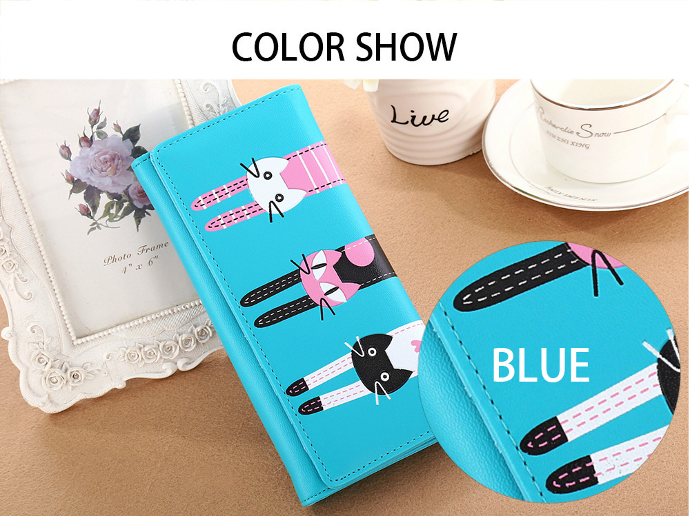Guapabien Cute Cat Snap Fastener Long Horizontal Wallet for Girl