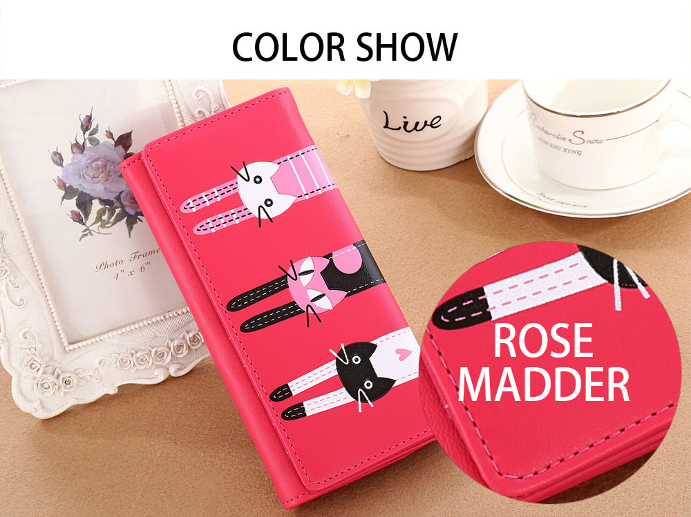 Guapabien Cute Cat Snap Fastener Long Horizontal Wallet for Girl