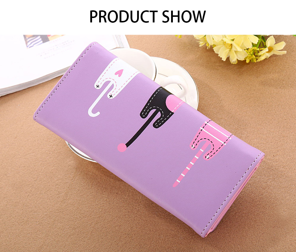 Guapabien Cute Cat Snap Fastener Long Horizontal Wallet for Girl
