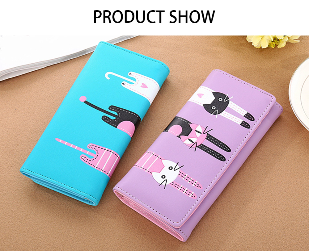 Guapabien Cute Cat Snap Fastener Long Horizontal Wallet for Girl
