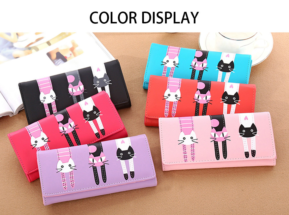 Guapabien Cute Cat Snap Fastener Long Horizontal Wallet for Girl