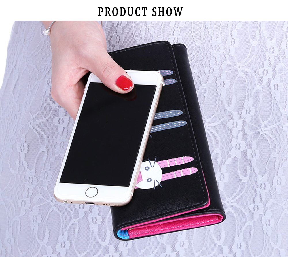 Guapabien Cute Cat Snap Fastener Long Horizontal Wallet for Girl