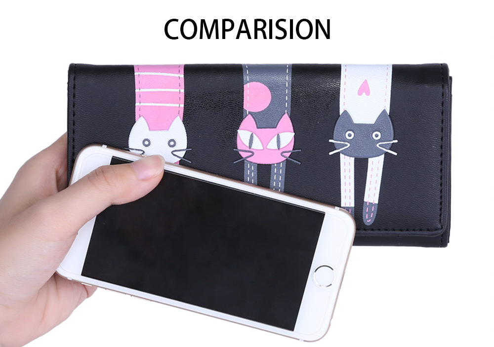 Guapabien Cute Cat Snap Fastener Long Horizontal Wallet for Girl