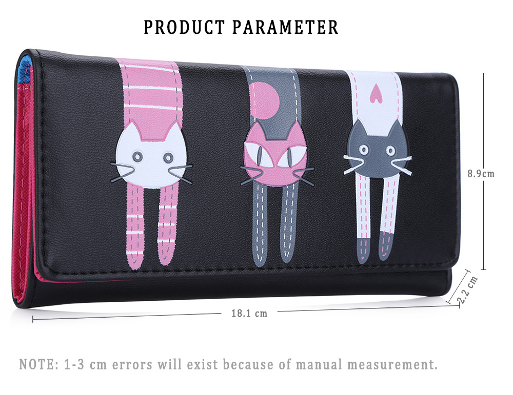 Guapabien Cute Cat Snap Fastener Long Horizontal Wallet for Girl