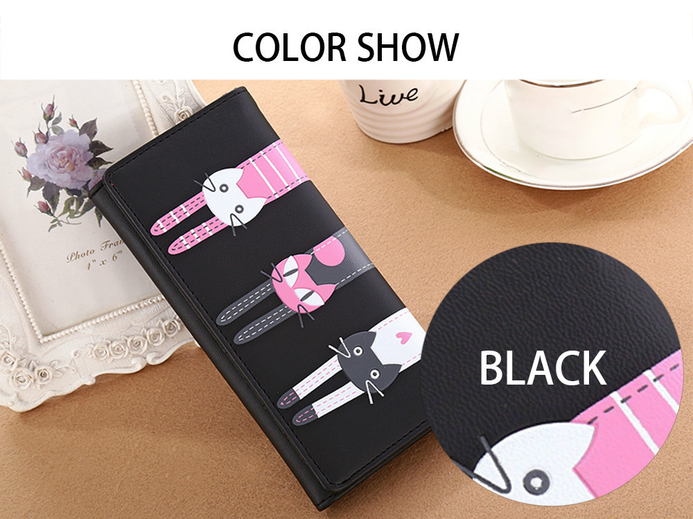 Guapabien Cute Cat Snap Fastener Long Horizontal Wallet for Girl