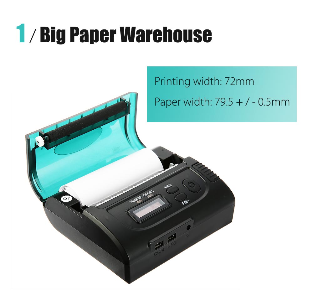 ZJ - 8002 Portable 80mm Bluetooth 2.0 Mini Thermal POS Printer