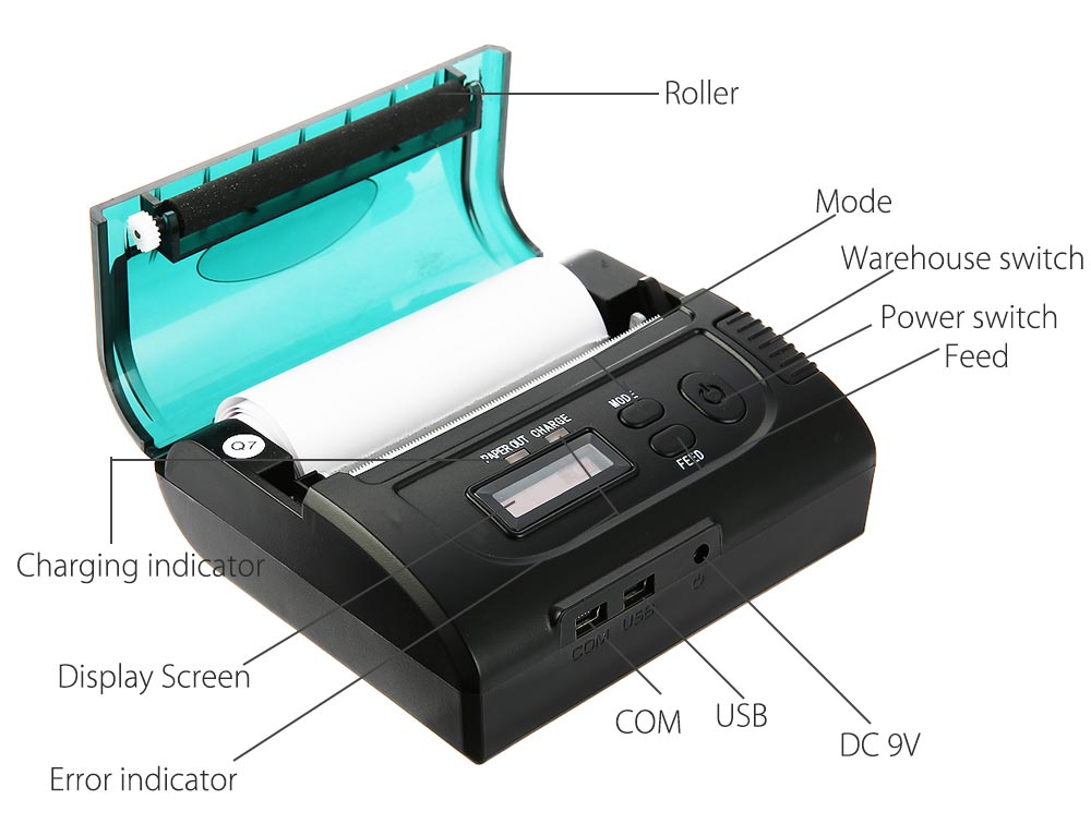 ZJ - 8002 Portable 80mm Bluetooth 2.0 Mini Thermal POS Printer