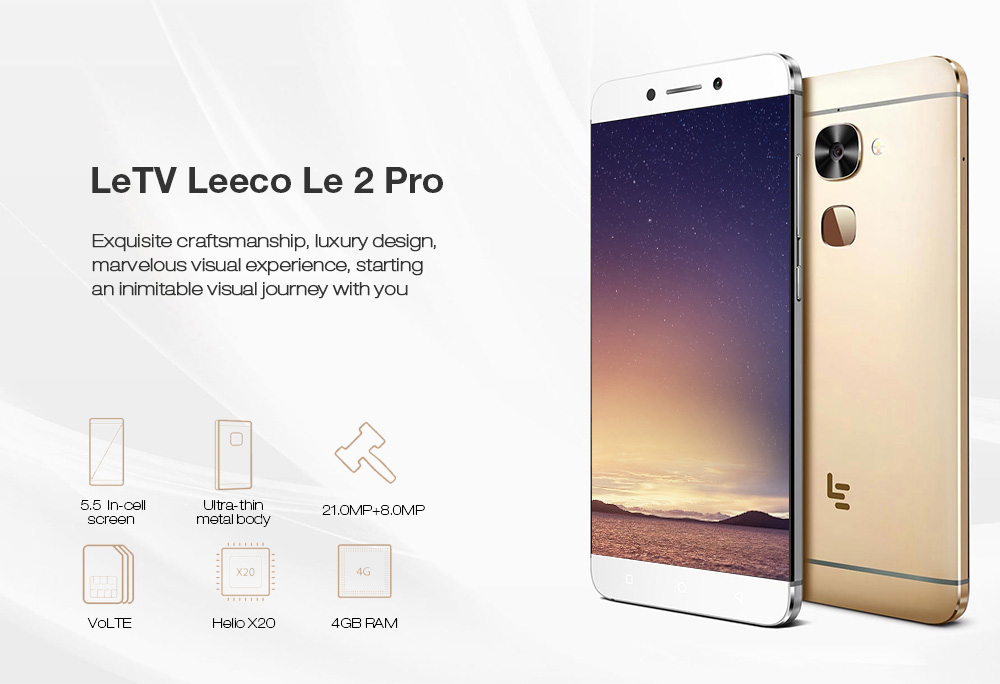 LeTV Leeco Le 2 Pro Android 6.0 4G Phablet with 5.5 inch In-cell Screen Helio X20 2.3GHz Deca Core 4GB RAM 32GB ROM 21MP Rear Camera Fingerprint VoLTE Bluetooth 4.2