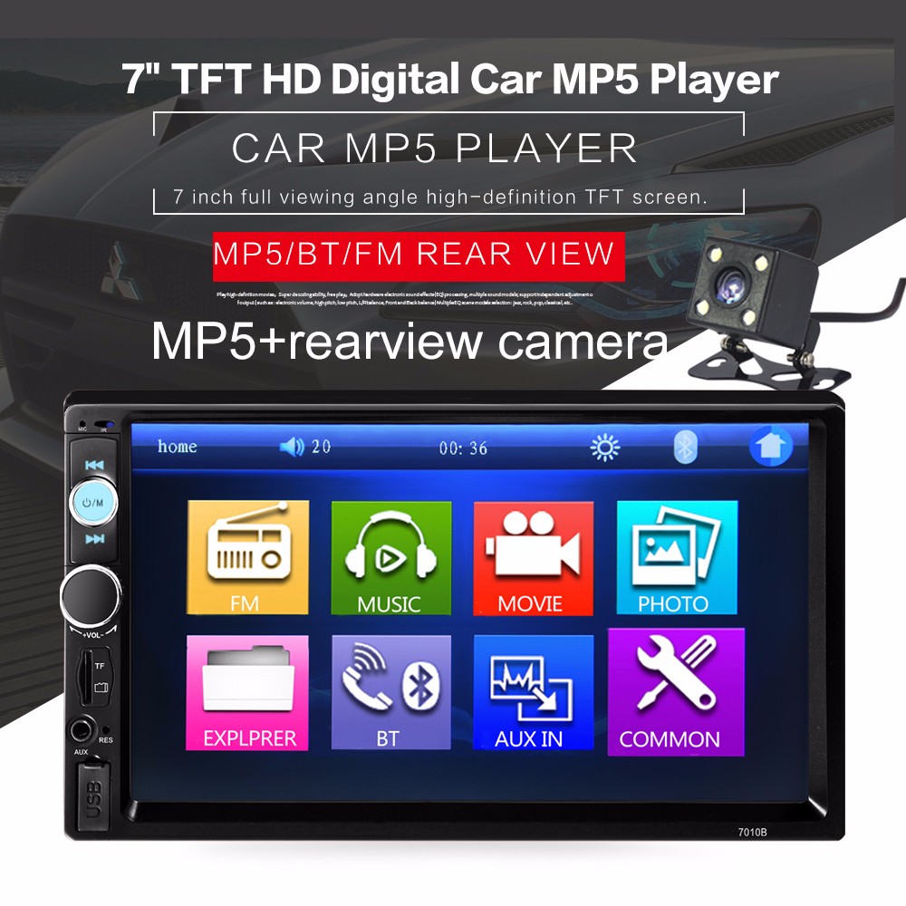7010B 7 Inch Bluetooth V2.0 TFT Screen 12V Car Audio Stereo MP5 Player Auto Video with Rearview Camera