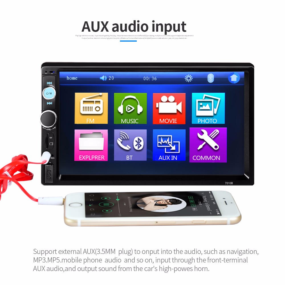 7010B 7 Inch Bluetooth V2.0 TFT Screen 12V Car Audio Stereo MP5 Player Auto Video with Rearview Camera