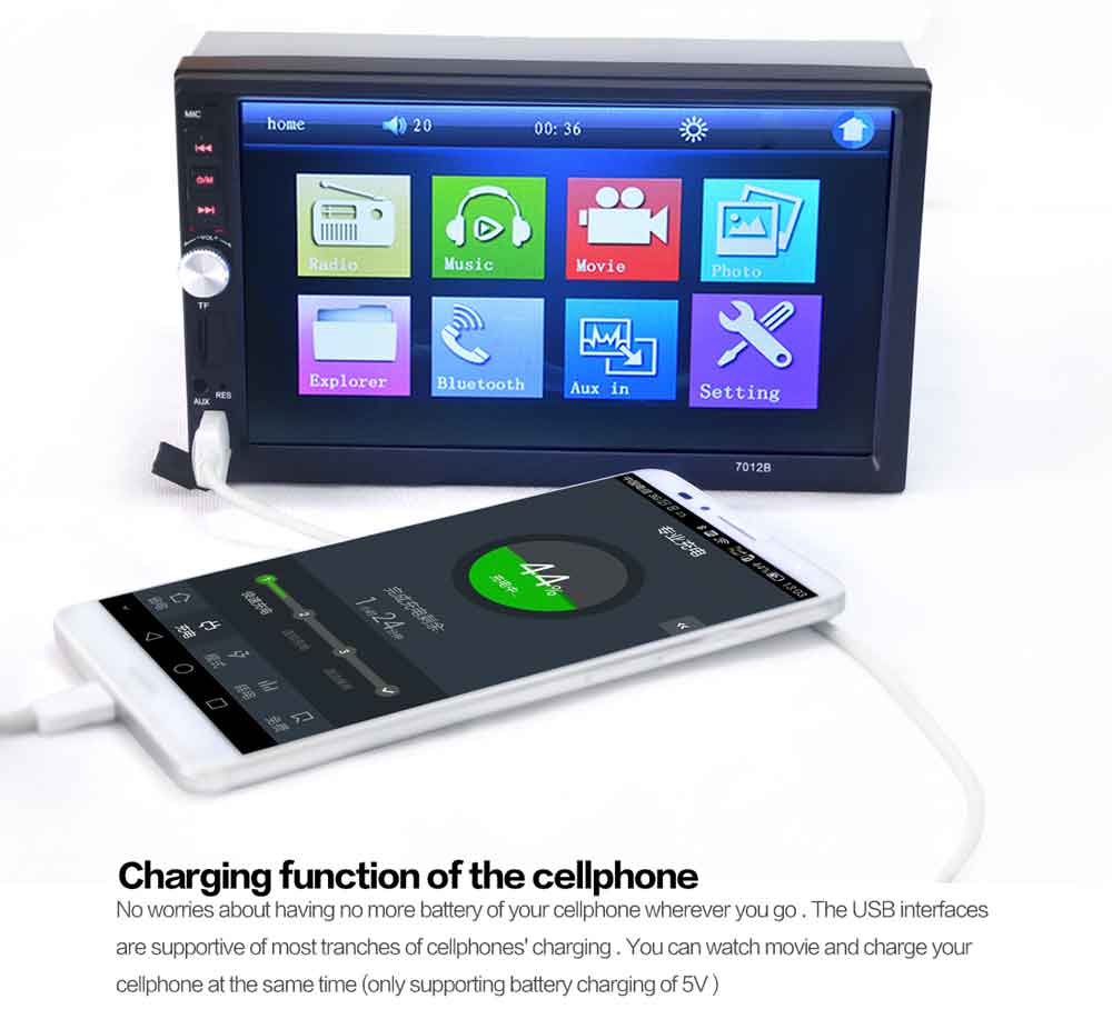 7012B 7 Inch Bluetooth V2.0 Car Audio Stereo MP5 Player 12V Auto Video Support AUX FM USB Remote Control