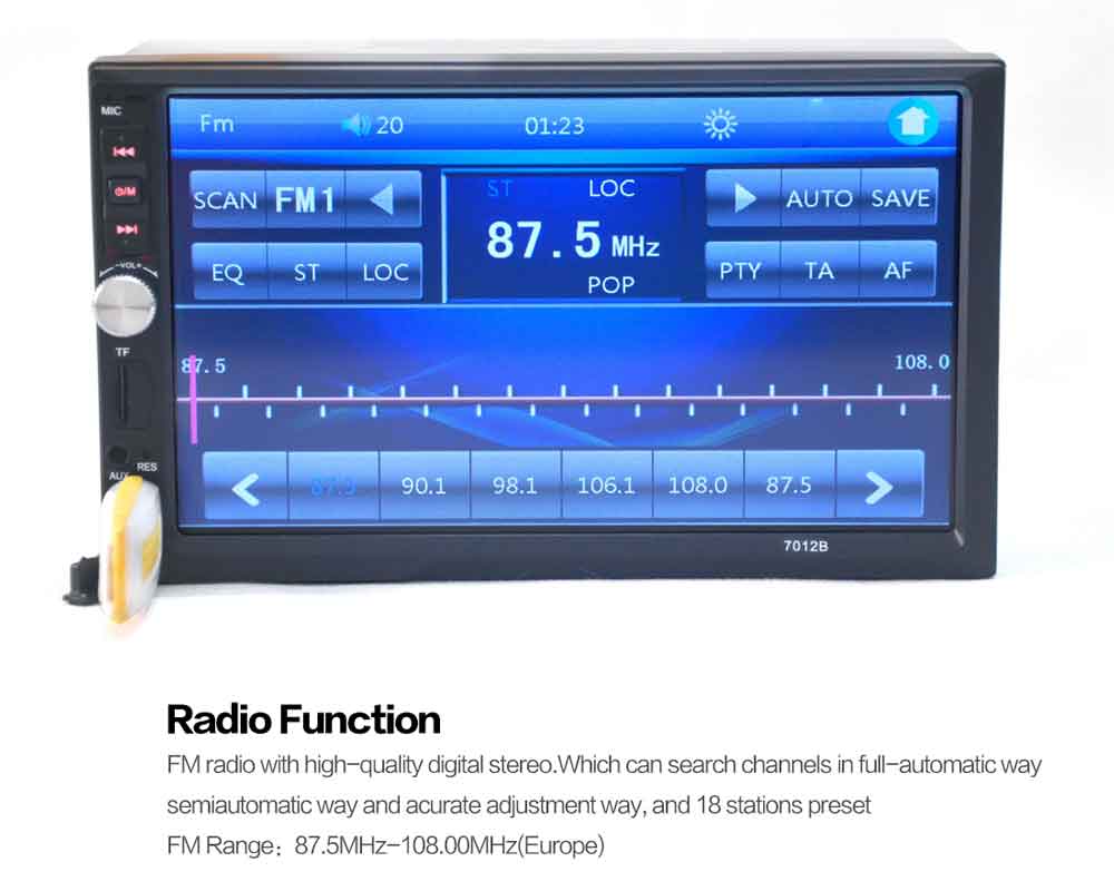 7012B 7 Inch Bluetooth V2.0 Car Audio Stereo MP5 Player 12V Auto Video Support AUX FM USB Remote Control