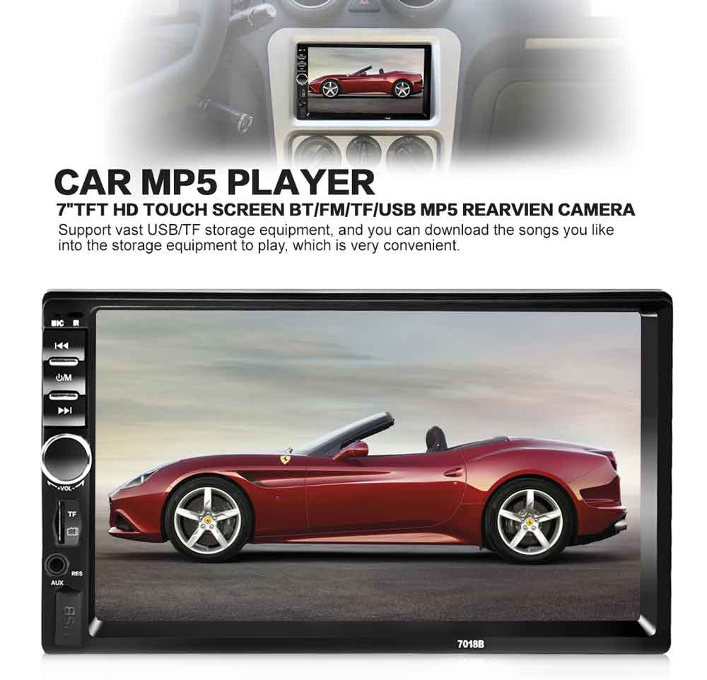 7018B 7 Inch Bluetooth V2.0 Car Audio Stereo MP5 Player 12V Auto Video Support AUX FM USB Remote Control