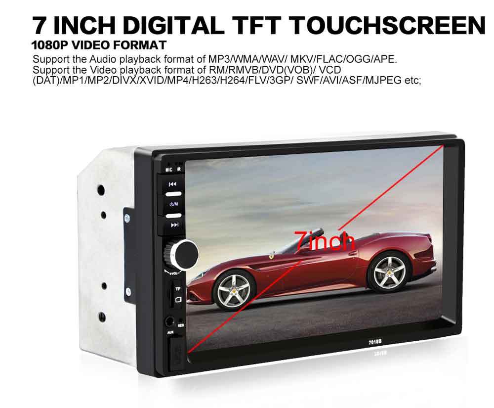 7018B 7 Inch Bluetooth V2.0 Car Audio Stereo MP5 Player 12V Auto Video Support AUX FM USB Remote Control