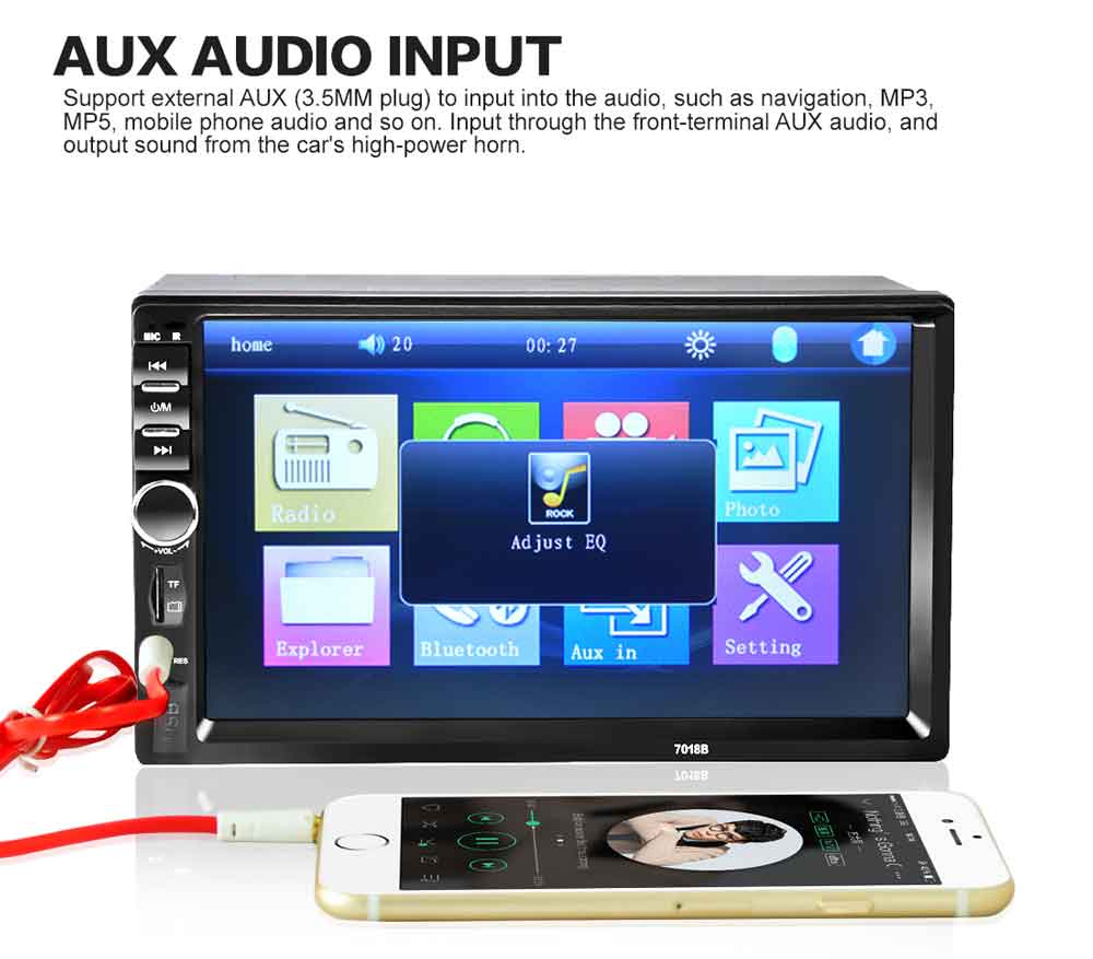 7018B 7 Inch Bluetooth V2.0 Car Audio Stereo MP5 Player 12V Auto Video Support AUX FM USB Remote Control