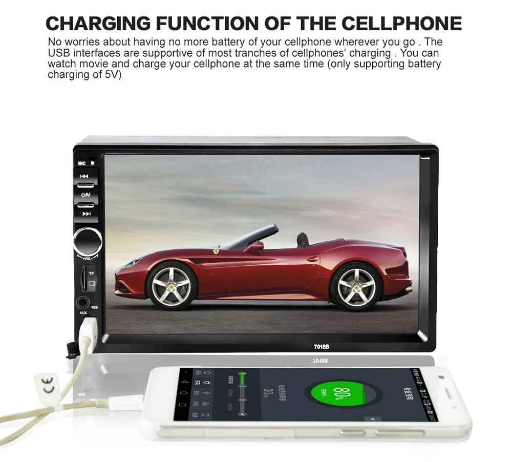 7018B 7 Inch Bluetooth V2.0 Car Audio Stereo MP5 Player 12V Auto Video Support AUX FM USB Remote Control