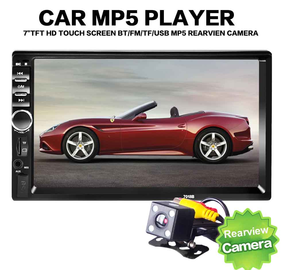 7018B 7 Inch Bluetooth V2.0 12V Car Audio Stereo MP5 Player Auto Video with Rearview Camera