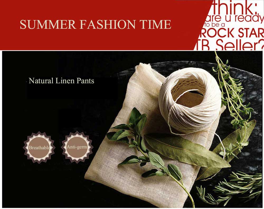 Causal Linen Breathable Straight Elastic Band Men Pants