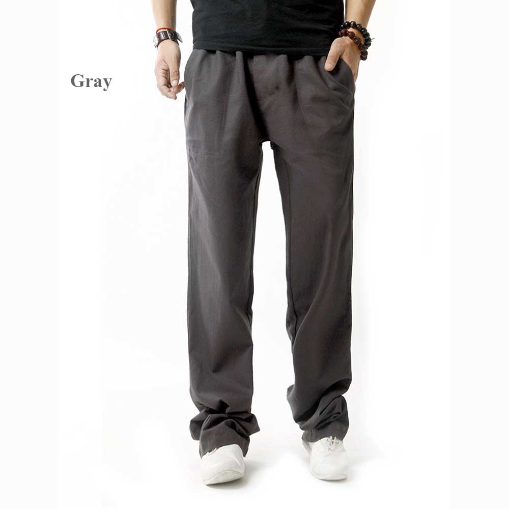Causal Linen Breathable Straight Elastic Band Men Pants