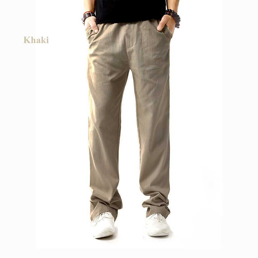 Causal Linen Breathable Straight Elastic Band Men Pants