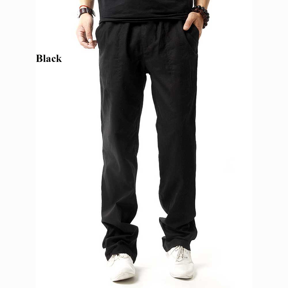 Causal Linen Breathable Straight Elastic Band Men Pants