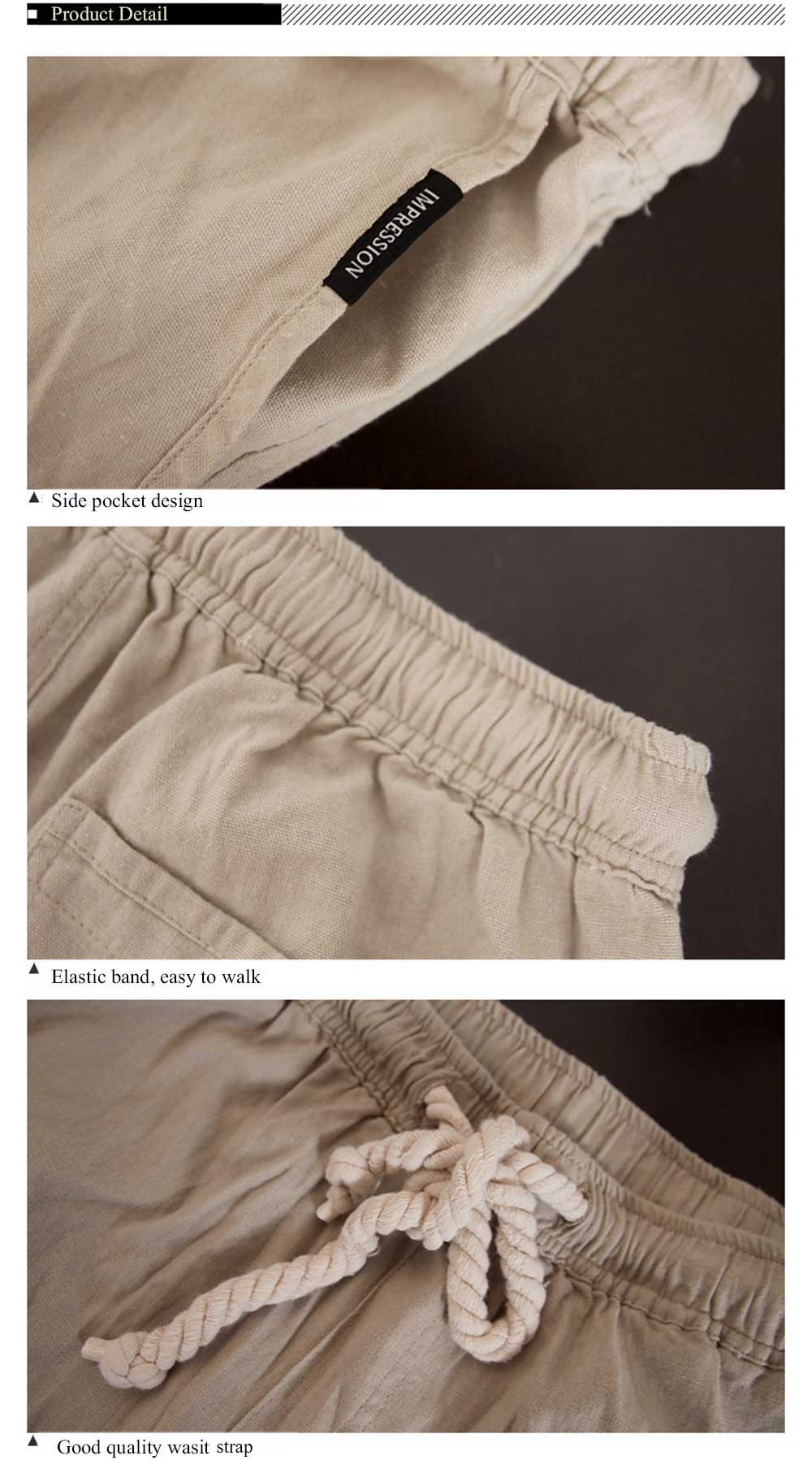 Causal Linen Breathable Straight Elastic Band Men Pants
