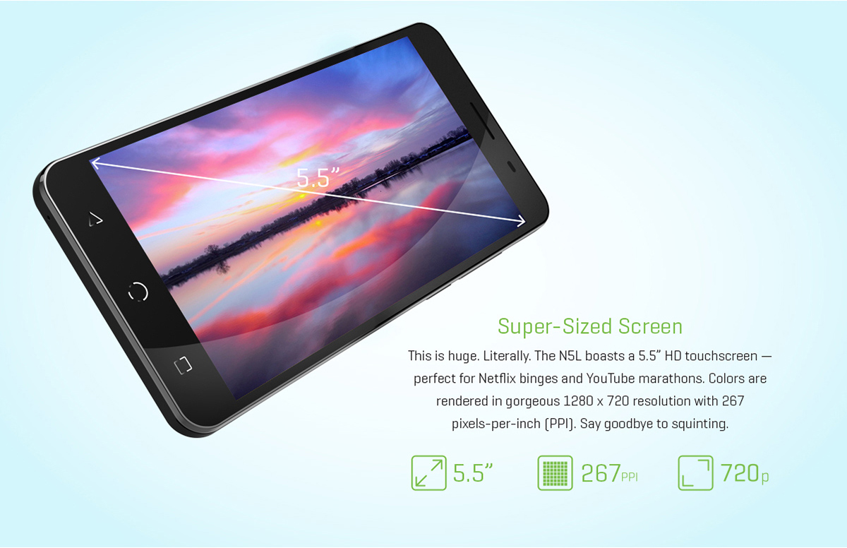 NUU N5L Android 5.1 5.5 inch 4G Phablet MTK6735 1.0GHz Quad Core 1GB RAM 8GB ROM Light Sensor GPS Bluetooth 4.0