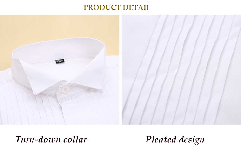 Pure Color Bow Tie Turn-down Collar Men Tuxedo Shirt